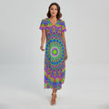 Colorful Psychedelic Optical Illusion Short Sleeve Maxi Dress