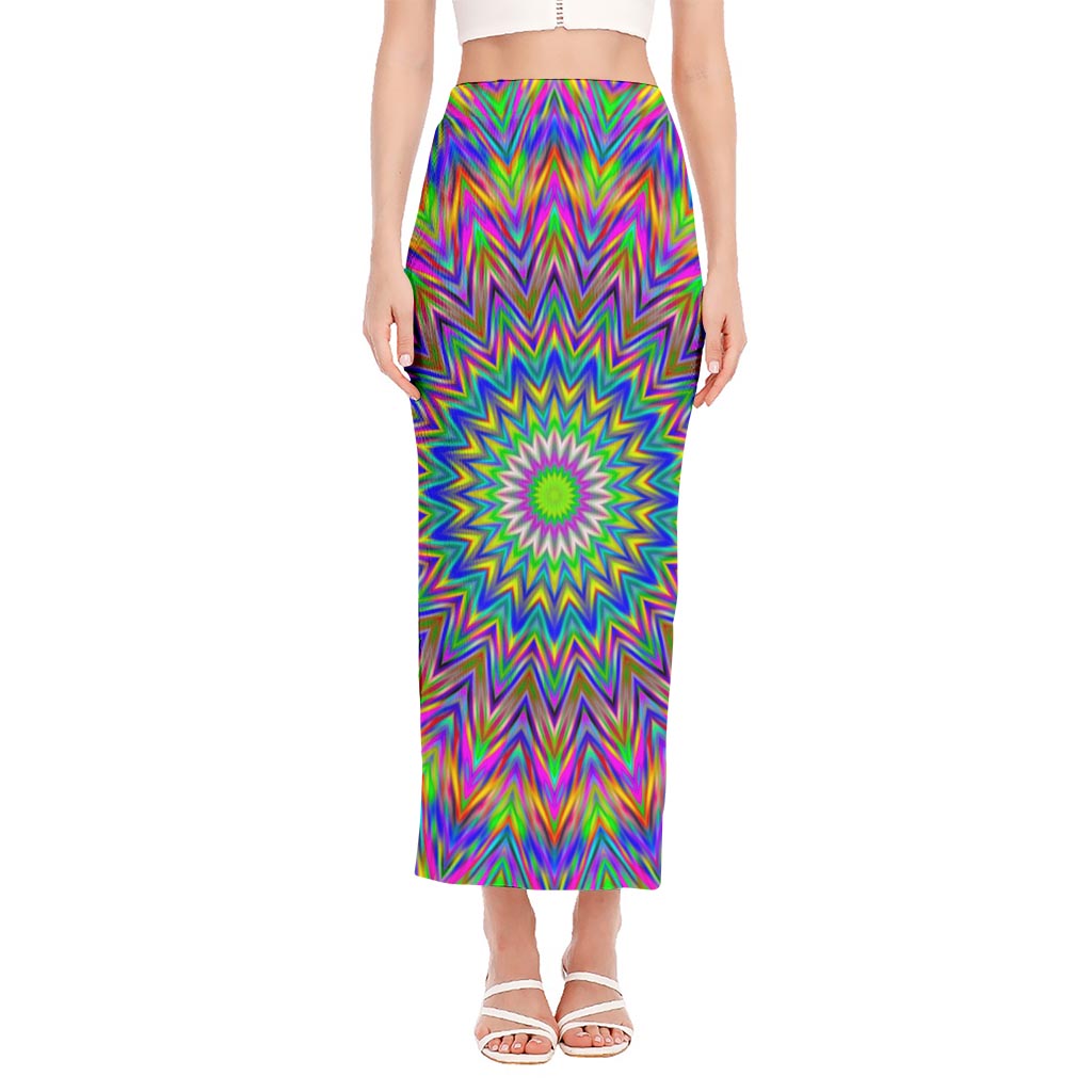 Colorful Psychedelic Optical Illusion Side Slit Maxi Skirt