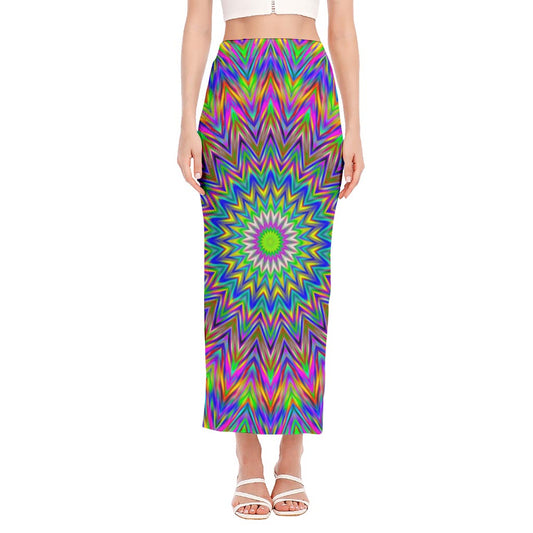 Colorful Psychedelic Optical Illusion Side Slit Maxi Skirt