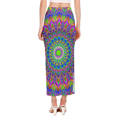 Colorful Psychedelic Optical Illusion Side Slit Maxi Skirt