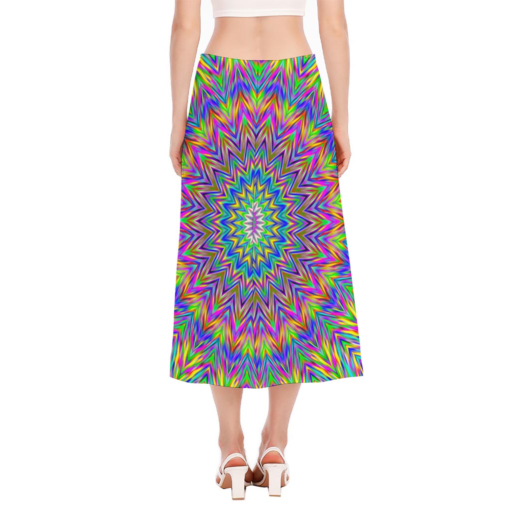 Colorful Psychedelic Optical Illusion Side Slit Midi Skirt