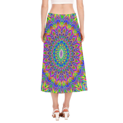 Colorful Psychedelic Optical Illusion Side Slit Midi Skirt
