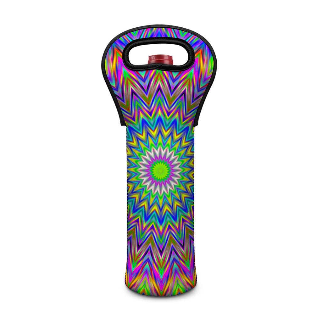 Colorful Psychedelic Optical Illusion Single Neoprene Wine Tote