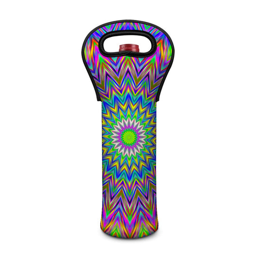 Colorful Psychedelic Optical Illusion Single Neoprene Wine Tote