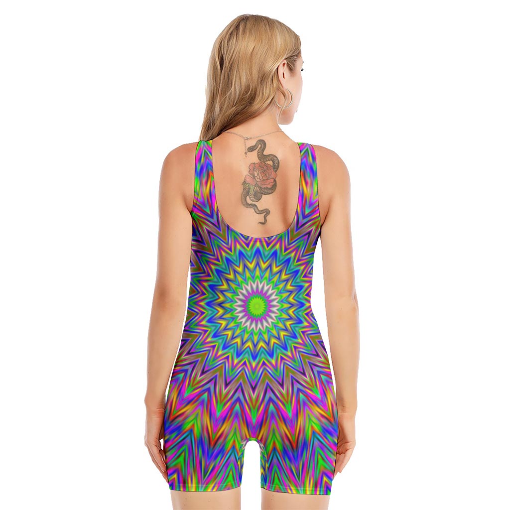 Colorful Psychedelic Optical Illusion Sleeveless One Piece Swimsuit