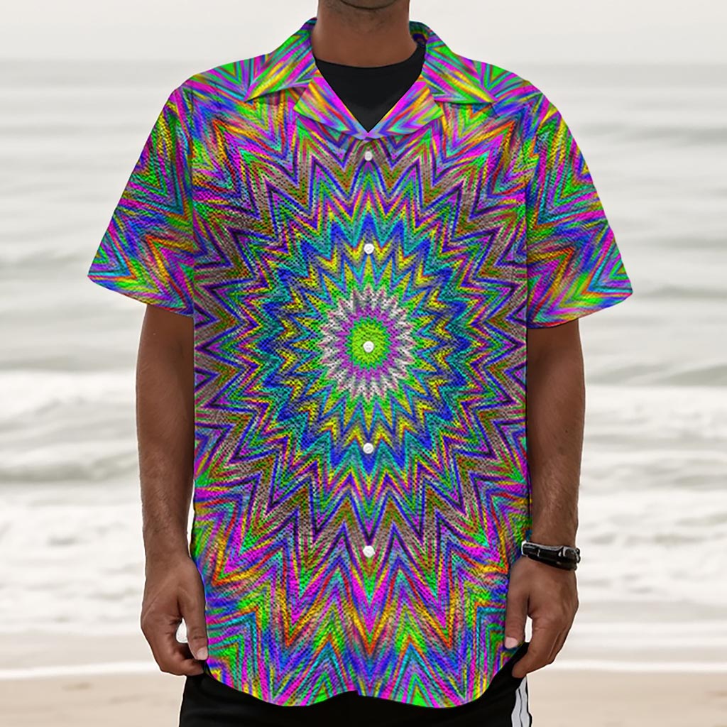 Colorful Psychedelic Optical Illusion Textured Short Sleeve Shirt