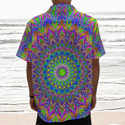 Colorful Psychedelic Optical Illusion Textured Short Sleeve Shirt