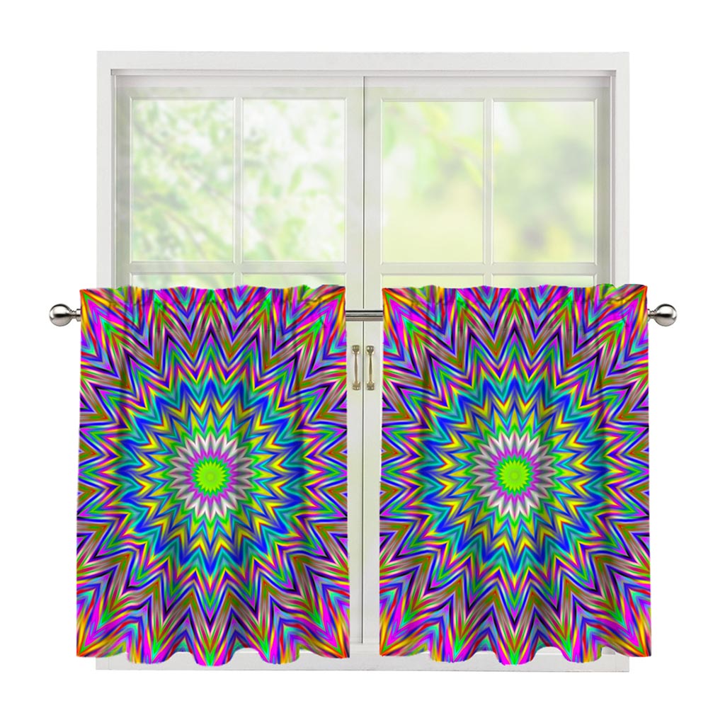 Colorful Psychedelic Optical Illusion Tier Curtains