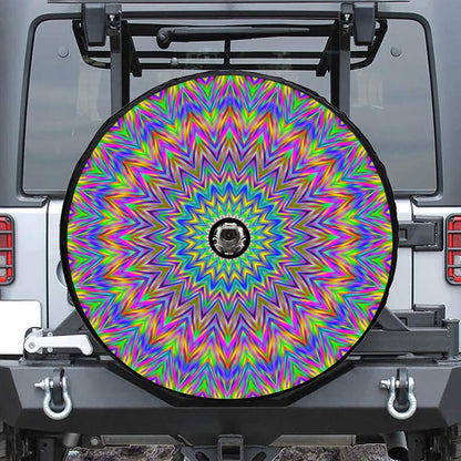 Colorful Psychedelic Optical Illusion Tire Cover With Camera Hole