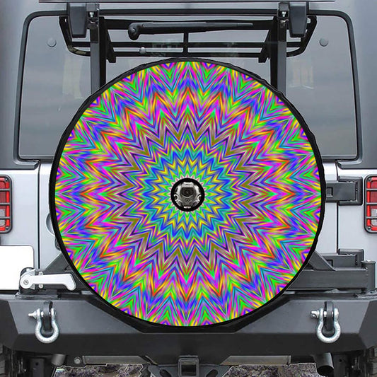 Colorful Psychedelic Optical Illusion Tire Cover With Camera Hole
