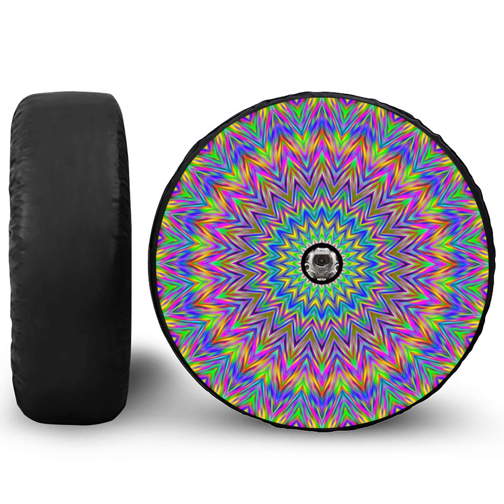 Colorful Psychedelic Optical Illusion Tire Cover With Camera Hole