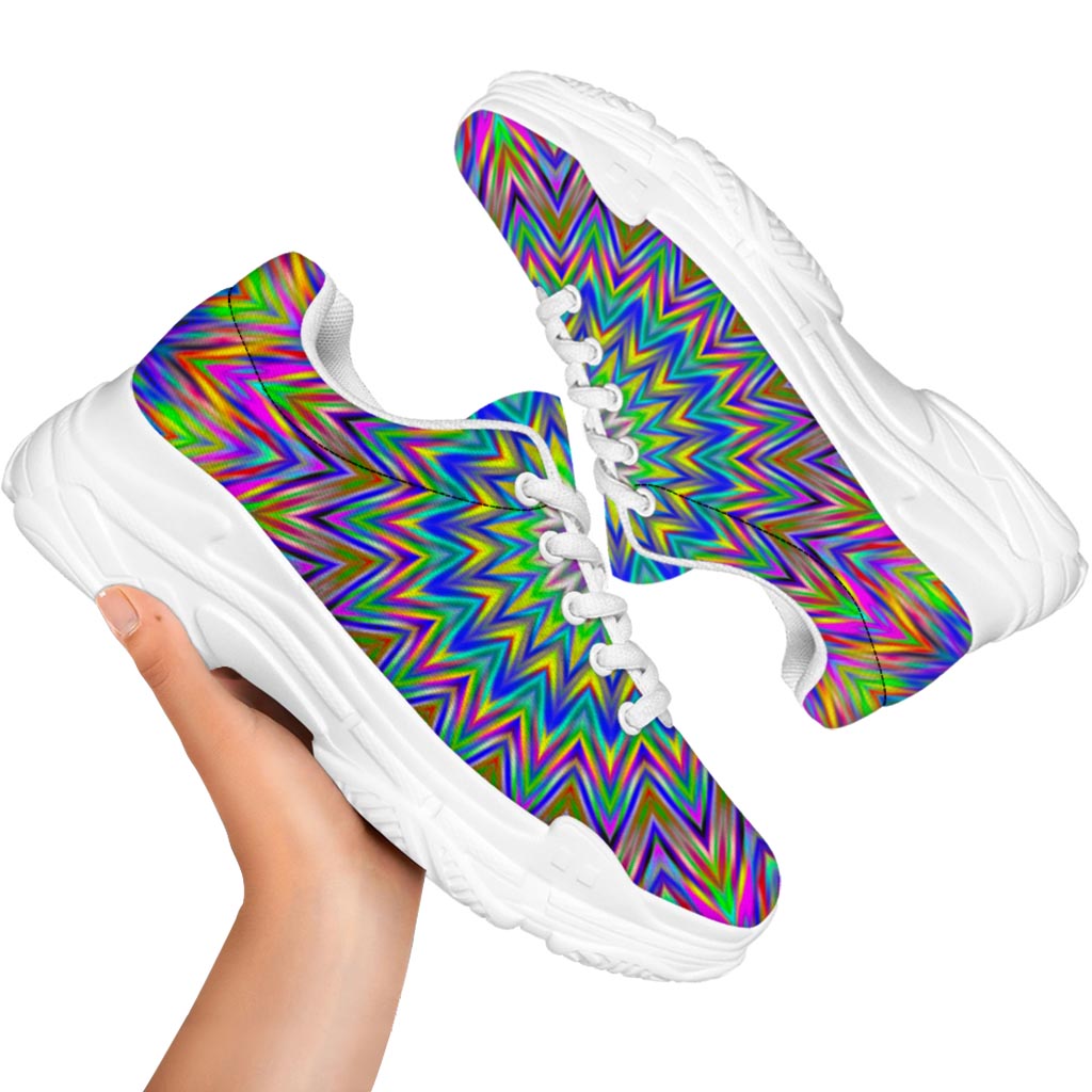 Colorful Psychedelic Optical Illusion White Chunky Shoes