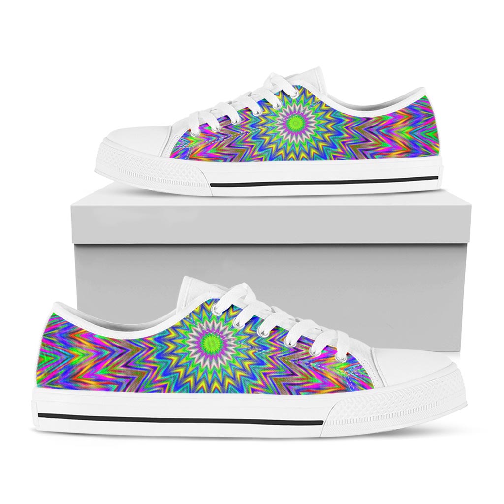 Colorful Psychedelic Optical Illusion White Low Top Sneakers
