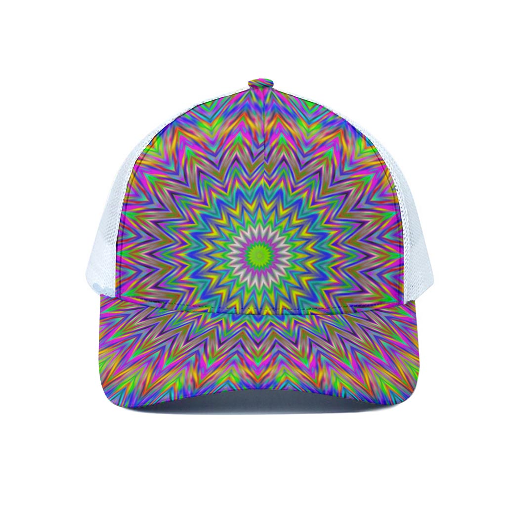 Colorful Psychedelic Optical Illusion White Mesh Trucker Cap