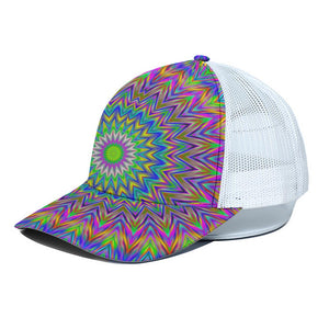 Colorful Psychedelic Optical Illusion White Mesh Trucker Cap