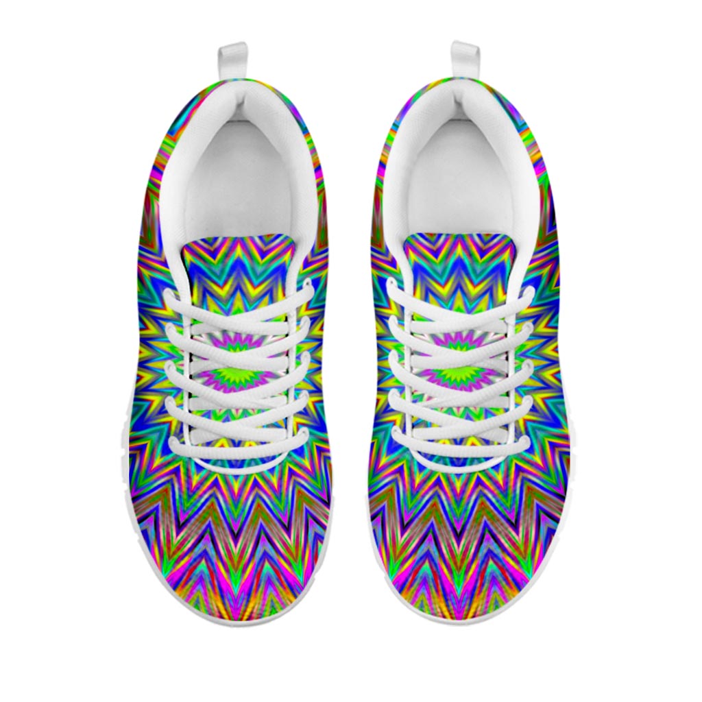 Colorful Psychedelic Optical Illusion White Running Shoes