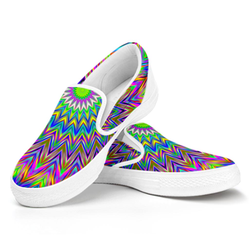 Colorful Psychedelic Optical Illusion White Slip On Sneakers