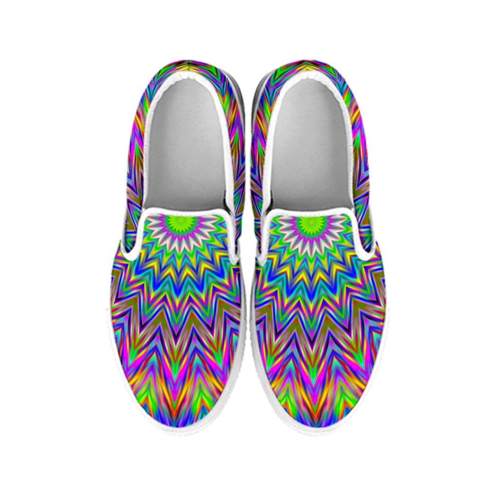 Colorful Psychedelic Optical Illusion White Slip On Sneakers