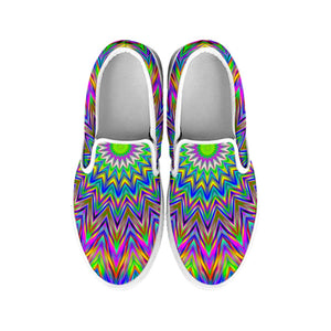 Colorful Psychedelic Optical Illusion White Slip On Sneakers