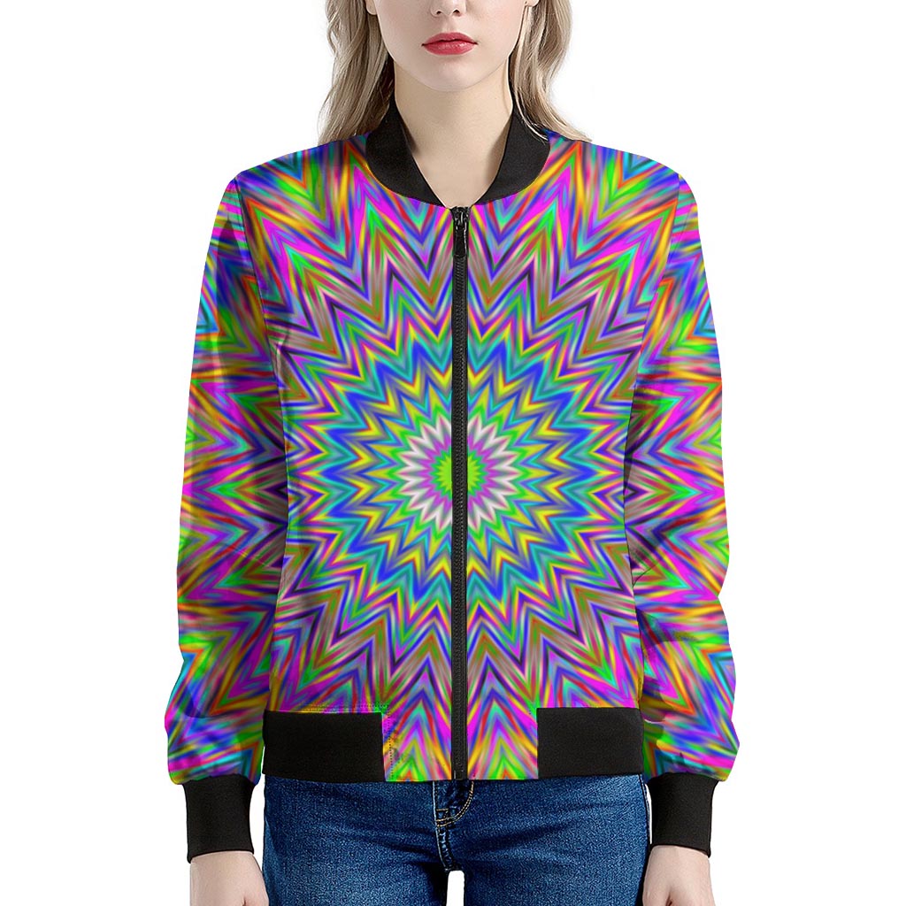 Colorful Psychedelic Optical Illusion Women's Bomber Jacket