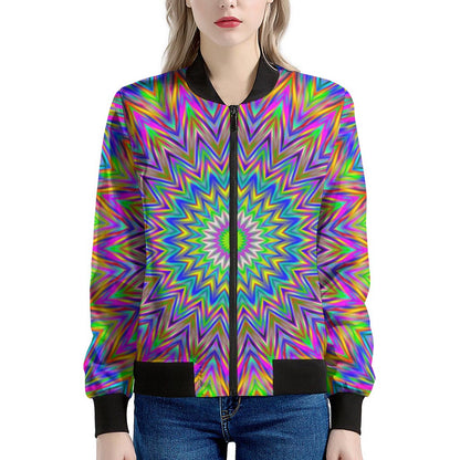 Colorful Psychedelic Optical Illusion Women's Bomber Jacket