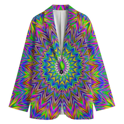 Colorful Psychedelic Optical Illusion Women's Cotton Blazer