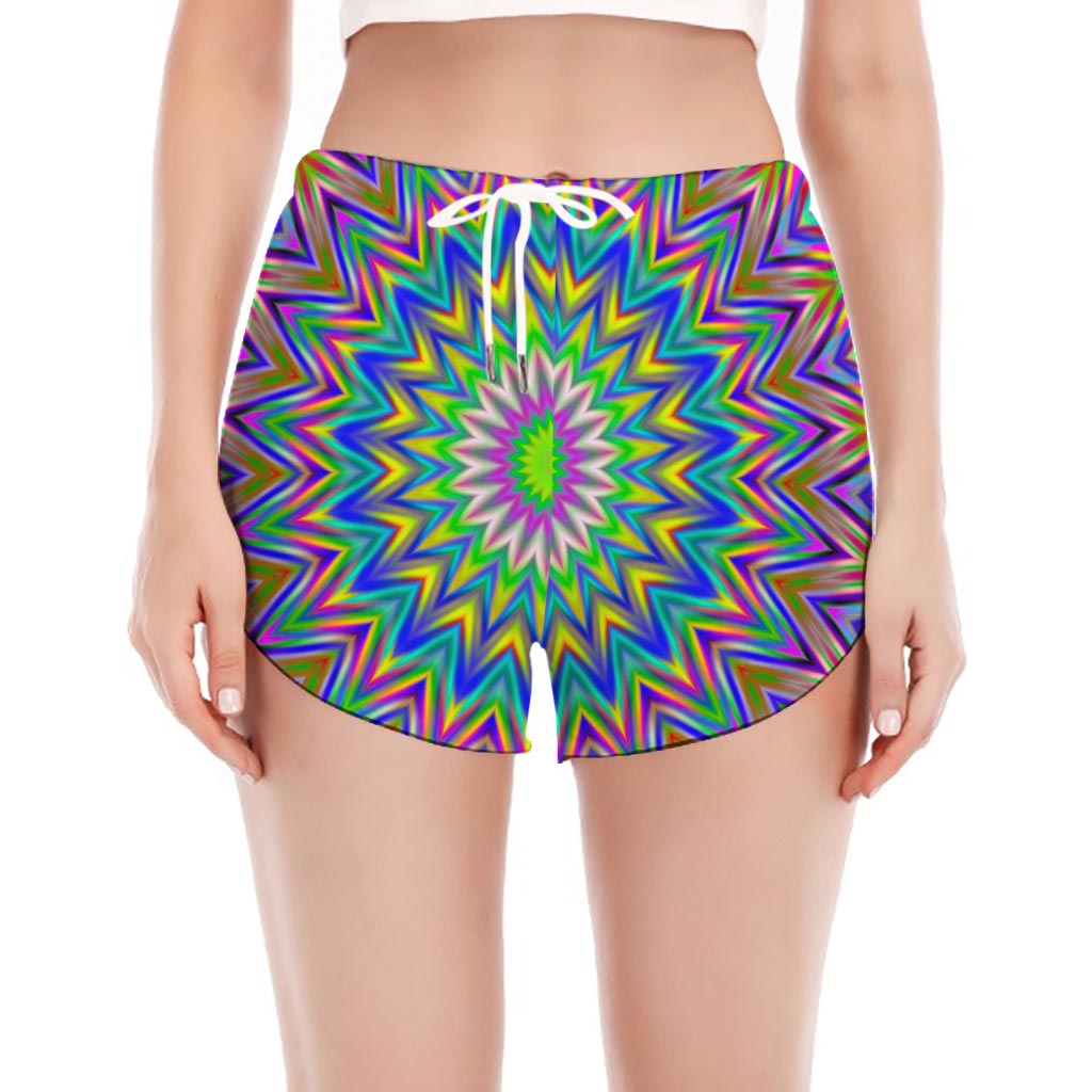 Colorful Psychedelic Optical Illusion Women's Split Running Shorts