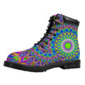 Colorful Psychedelic Optical Illusion Padded Collar Lace Up Boots