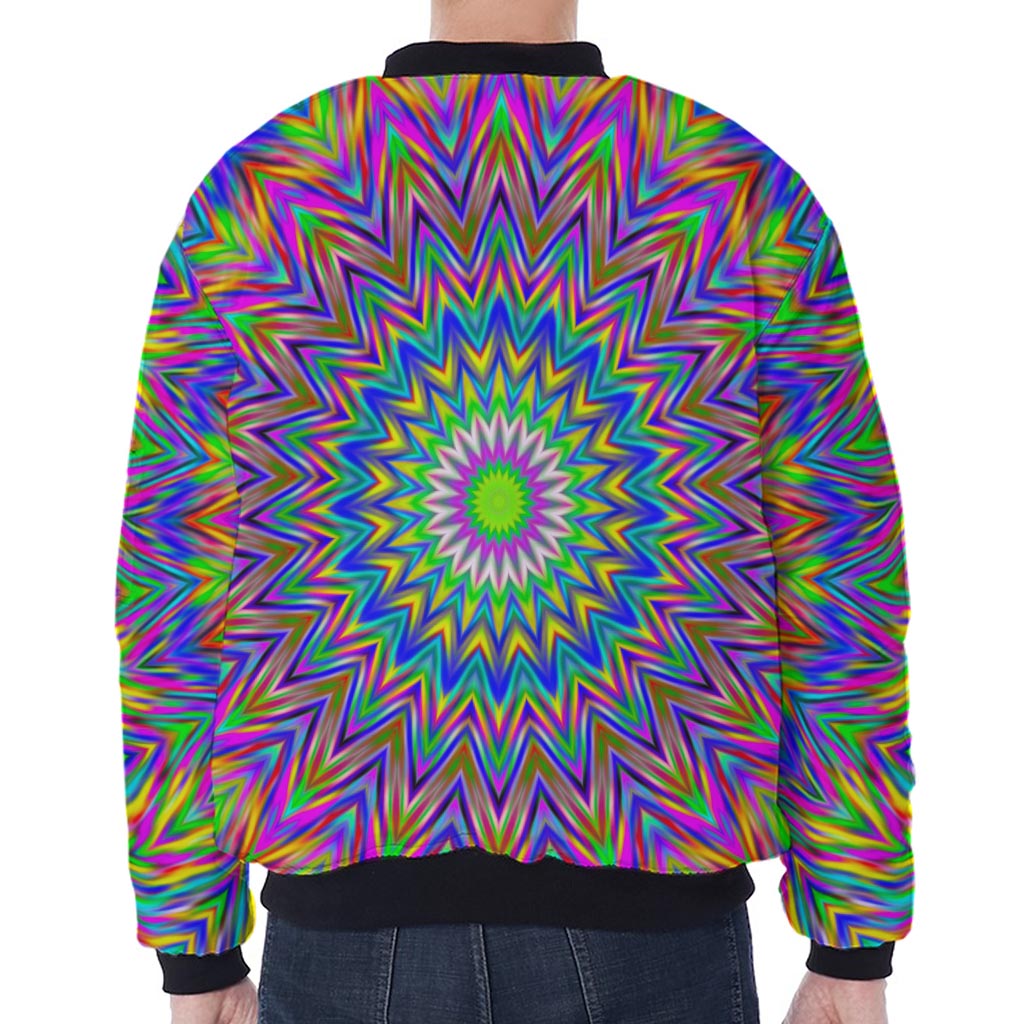 Colorful Psychedelic Optical Illusion Zip Sleeve Bomber Jacket