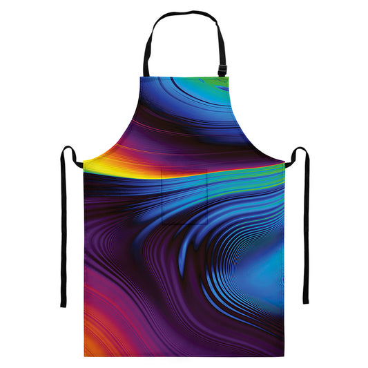 Colorful Psychedelic Print Bib Apron With Pocket