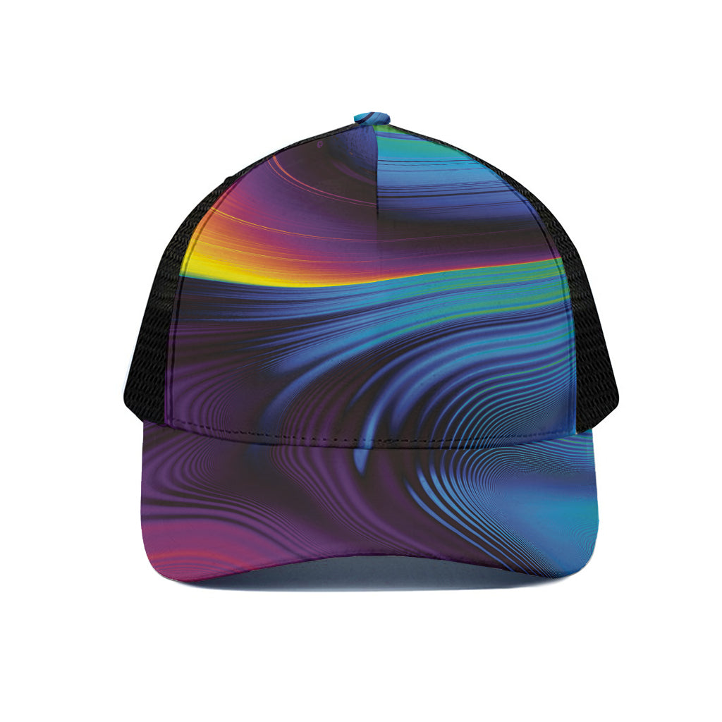Colorful Psychedelic Print Black Mesh Trucker Cap
