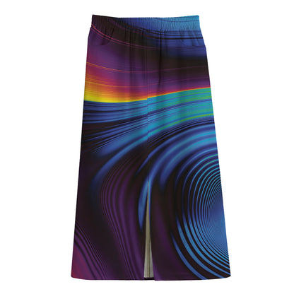 Colorful Psychedelic Print Cotton Front Slit Maxi Skirt