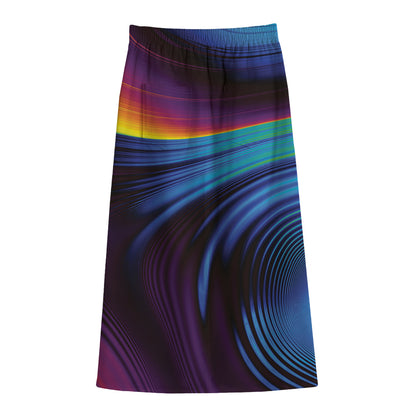Colorful Psychedelic Print Cotton Front Slit Maxi Skirt