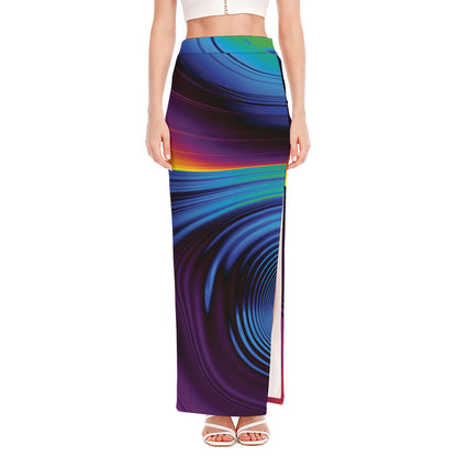 Colorful Psychedelic Print High Slit Maxi Skirt