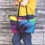 Colorful Psychedelic Print Leather Tote Bag