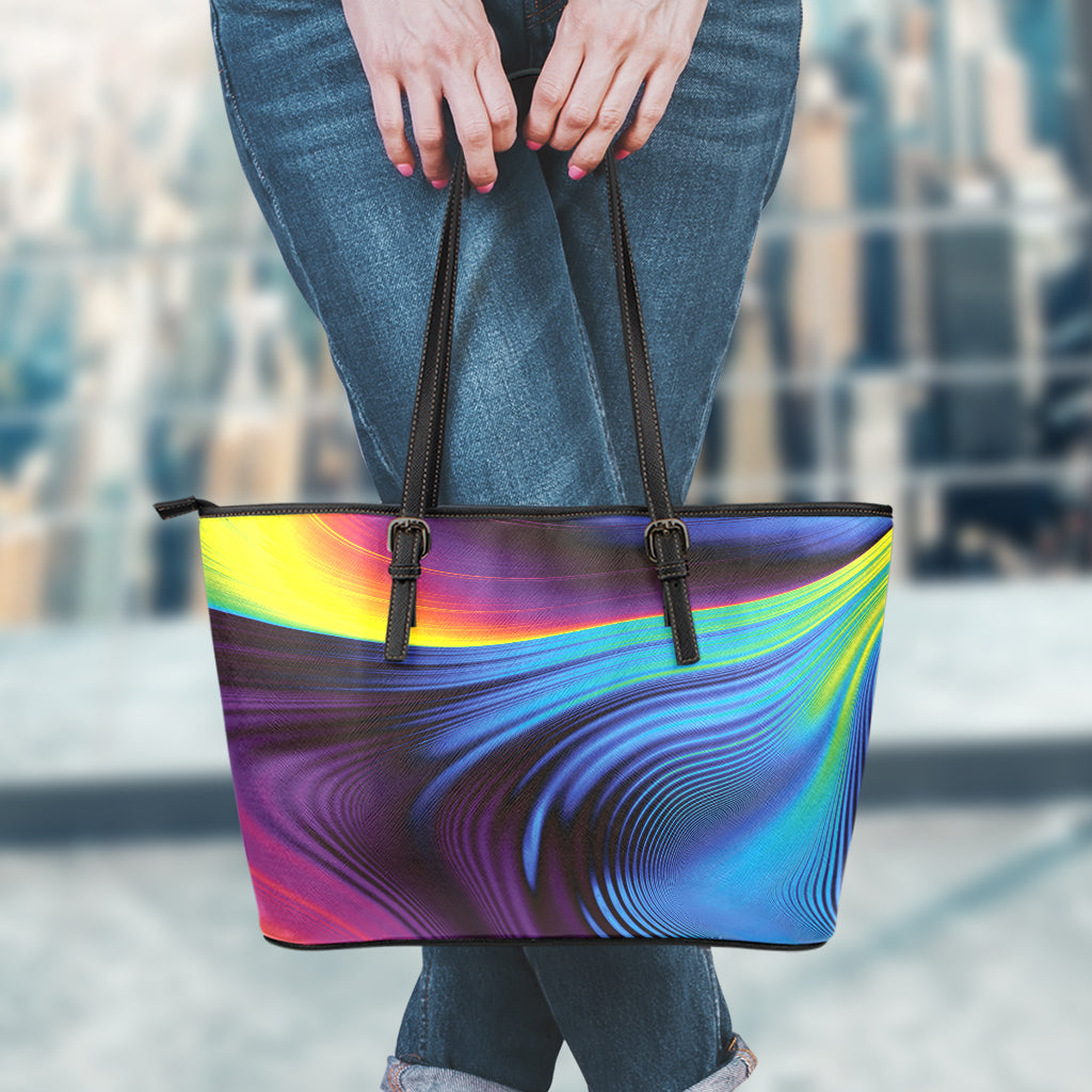 Colorful Psychedelic Print Leather Tote Bag