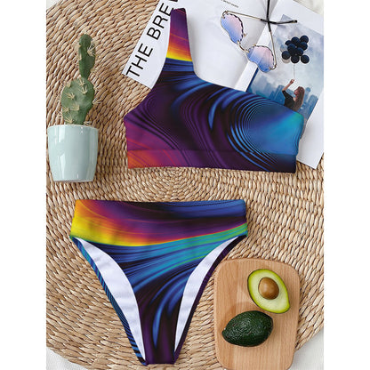 Colorful Psychedelic Print One Shoulder Bikini Top