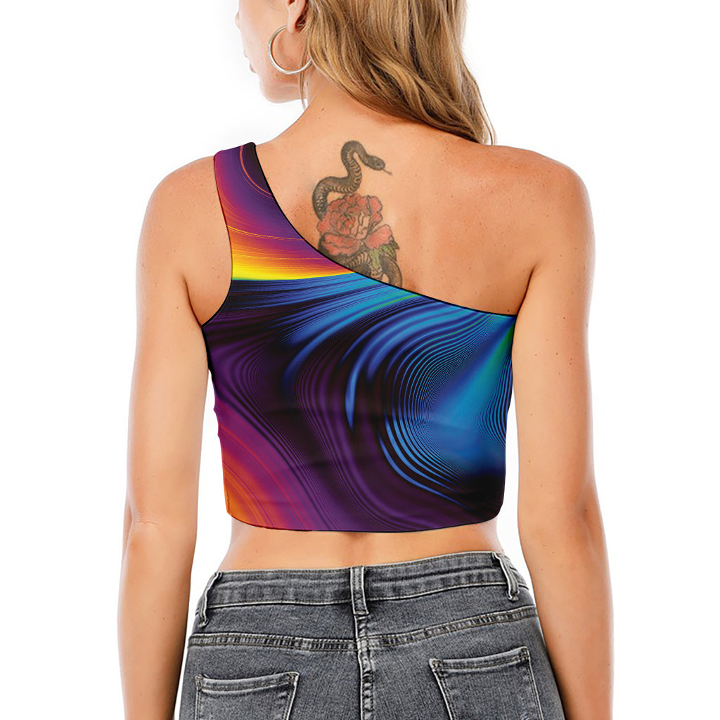 Colorful Psychedelic Print One Shoulder Crop Top