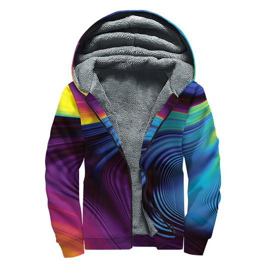 Colorful Psychedelic Print Sherpa Lined Zip Up Hoodie