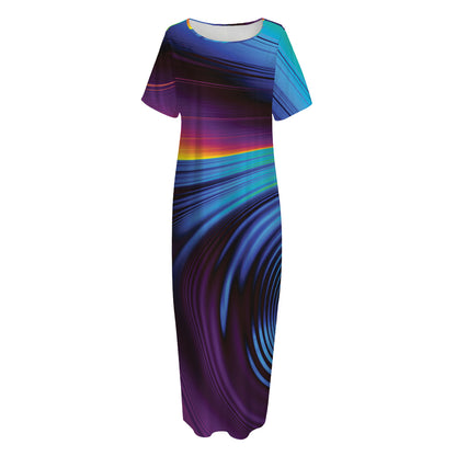Colorful Psychedelic Print Short Sleeve Long Nightdress