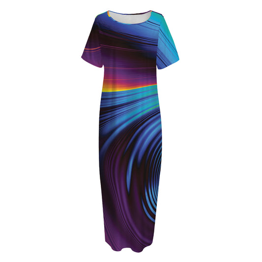 Colorful Psychedelic Print Short Sleeve Long Nightdress