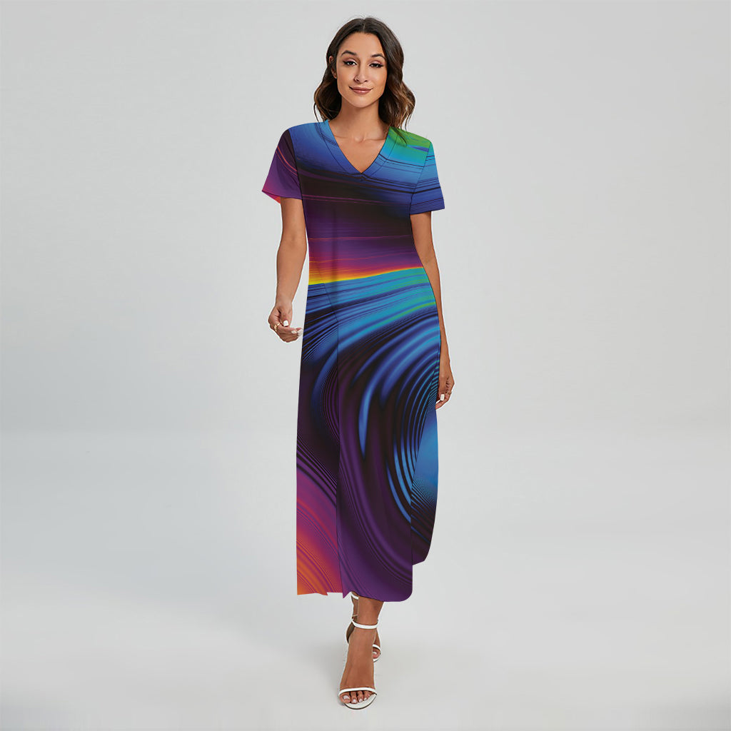 Colorful Psychedelic Print Short Sleeve Maxi Dress