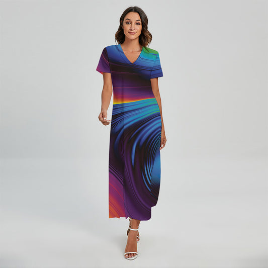 Colorful Psychedelic Print Short Sleeve Maxi Dress