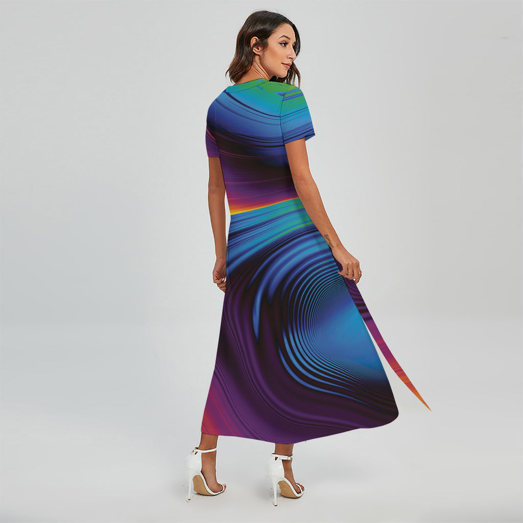 Colorful Psychedelic Print Short Sleeve Maxi Dress