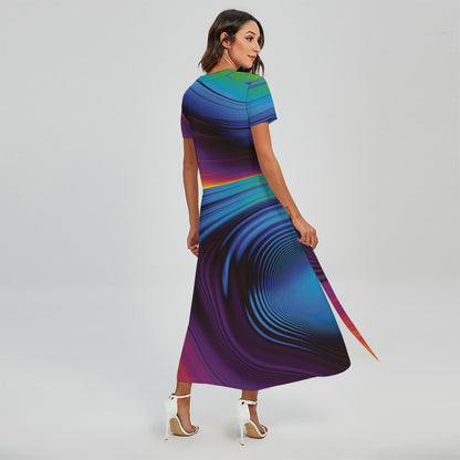 Colorful Psychedelic Print Short Sleeve Maxi Dress