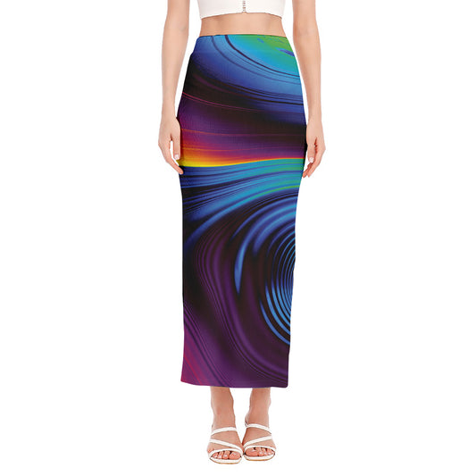 Colorful Psychedelic Print Side Slit Maxi Skirt