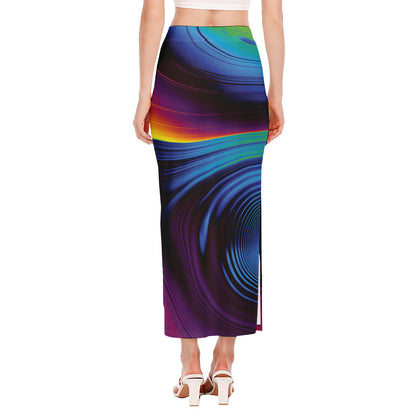 Colorful Psychedelic Print Side Slit Maxi Skirt