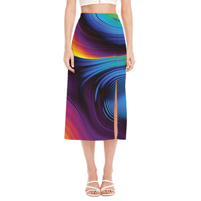 Colorful Psychedelic Print Side Slit Midi Skirt