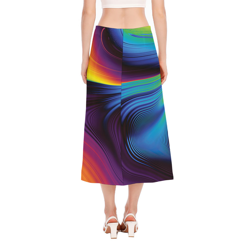 Colorful Psychedelic Print Side Slit Midi Skirt