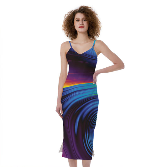 Colorful Psychedelic Print Slim Fit Midi Cami Dress